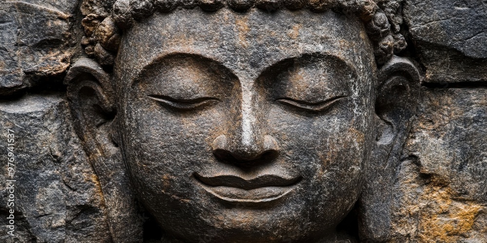 serene Buddha face carved in stone serene Buddha face carved in stone