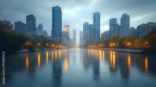 A misty morning view of a c...