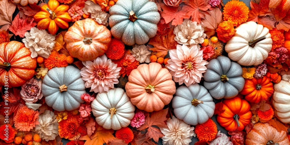 A beautiful arrangement of colorful pumpkins and flowers showcases the essence of autumn. Vibrant hues blend harmoniously for a festive feel. Perfect for seasonal decor or themed events. AI A beautiful arrangement of colorful pumpkins and flowers showcases the essence of autumn. Vibrant hues blend harmoniously for a festive feel. Perfect for seasonal decor or themed events. AI