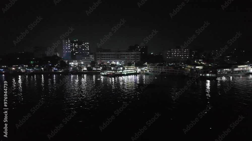 Ferry to Barisal at Sadaghat Launch Terminal at night, Dhaka, Bangladesh Ferry to Barisal at Sadaghat Launch Terminal at night, Dhaka, Bangladesh