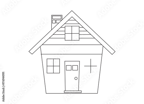 Vector line art cottage illustration featuring minimal design for rural homes.