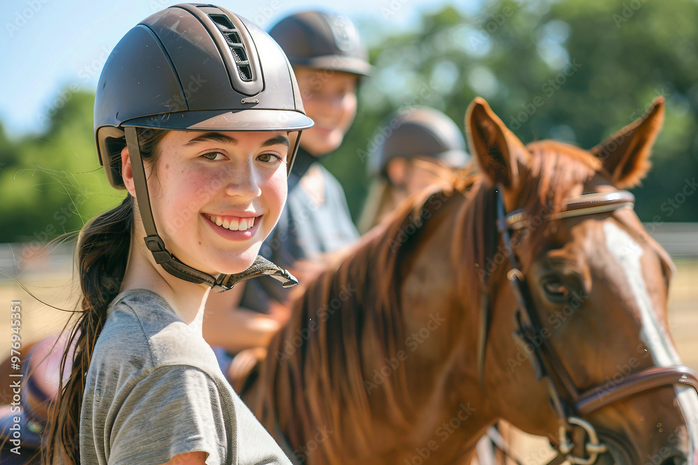 Obraz premium Generative AI photo image of person who ride horse, equestrian professional sport profession