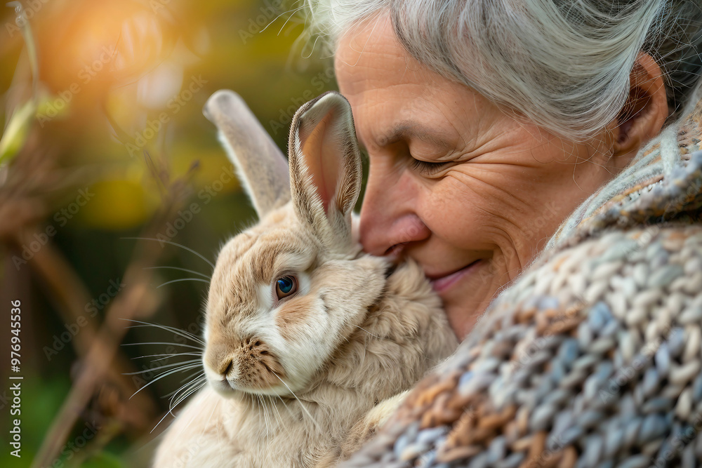 Generative ai image of person hugging favorite animal Generative ai image of person hugging favorite animal