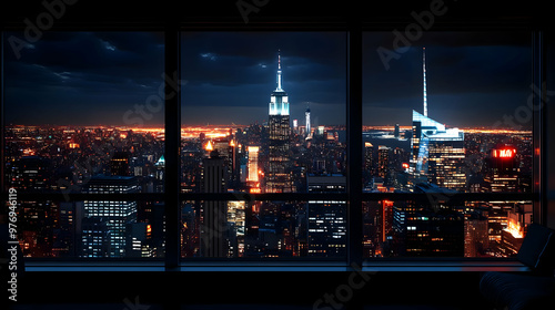 A nighttime view of a city ...