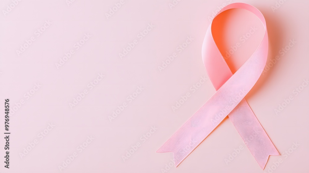 Sleek pink ribbon artfully placed on a soft pastel background for a minimalist effect. Minimalist design concept Sleek pink ribbon artfully placed on a soft pastel background for a minimalist effect. Minimalist design concept