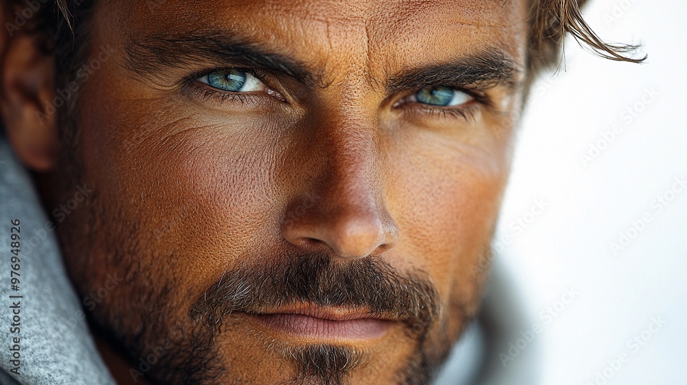 Azure Gaze: A portrait of a ruggedly handsome man with piercing blue eyes, exuding confidence and magnetism. Azure Gaze: A portrait of a ruggedly handsome man with piercing blue eyes, exuding confidence and magnetism.