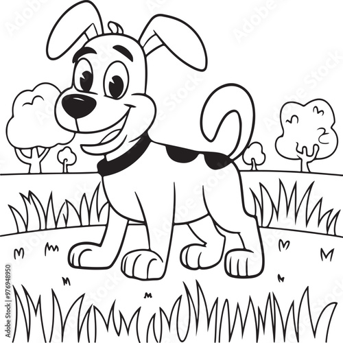 Dog Illustration vector with mountain outline 