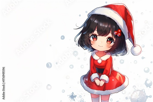 Lovely chibi girl in Santa dress realistic style