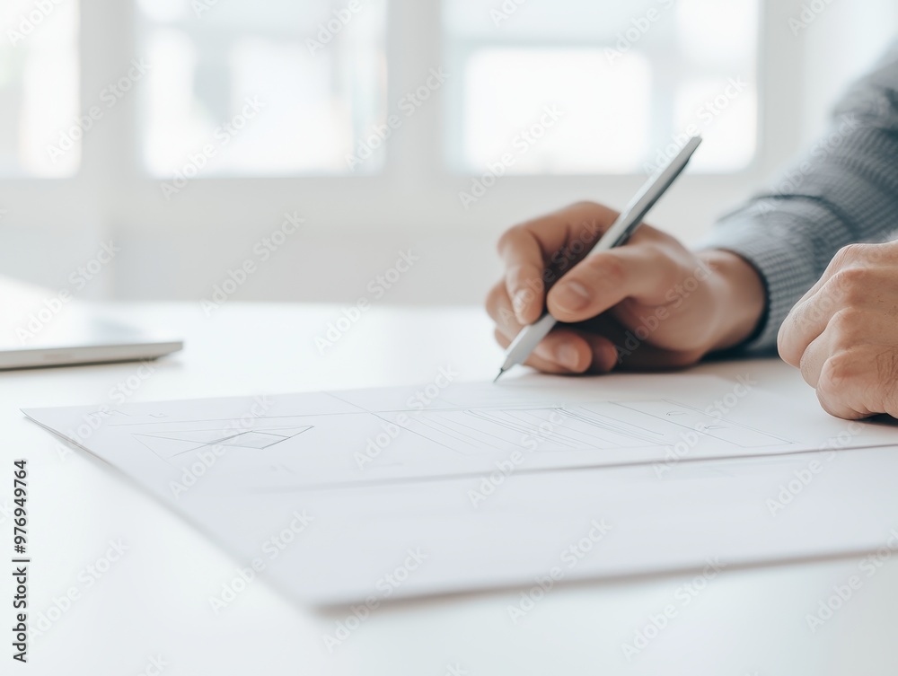 A hand holding a pen writes on a blank sheet of paper, symbolizing creativity and the act of planning or organizing ideas. A hand holding a pen writes on a blank sheet of paper, symbolizing creativity and the act of planning or organizing ideas.