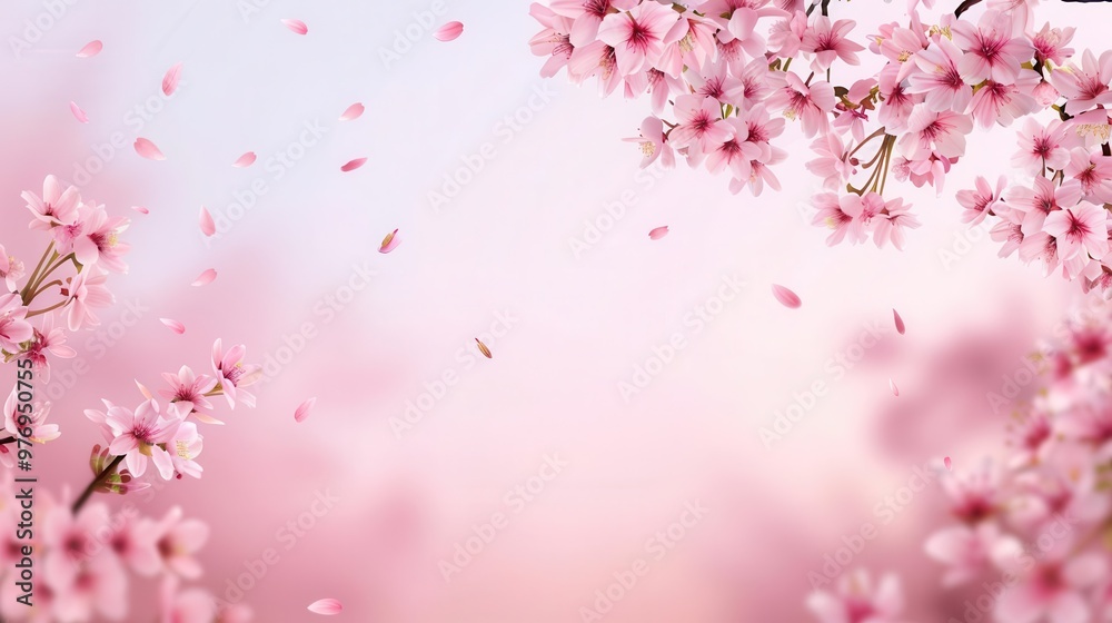 A serene background featuring delicate cherry blossom petals floating against a soft pastel sky, perfect for spring themes. A serene background featuring delicate cherry blossom petals floating against a soft pastel sky, perfect for spring themes.
