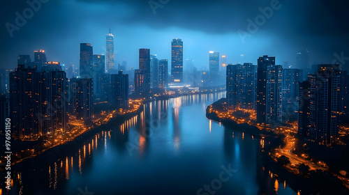 A panoramic view of a city ...