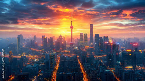 A panoramic view of a city ...