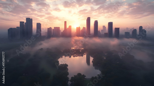 A panoramic view of a city ...