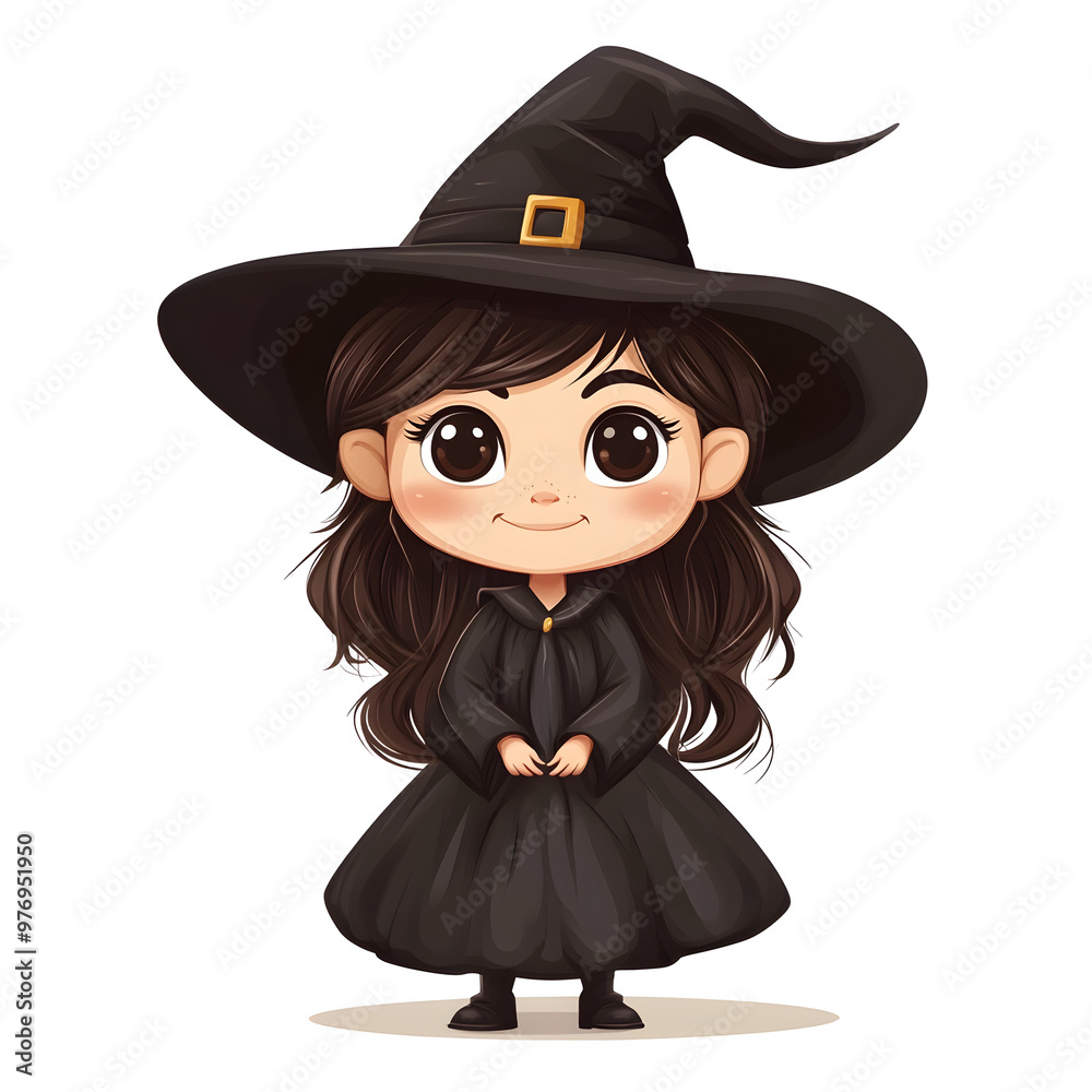 Cute Cartoon Witch Character in Halloween Costume on White Background Cute Cartoon Witch Character in Halloween Costume on White Background