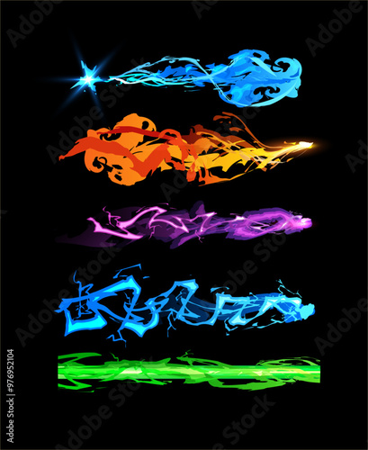 Game effects of magic light, laser beam, weapon shot, energy blast.