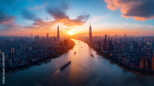 A panoramic view of a city ...