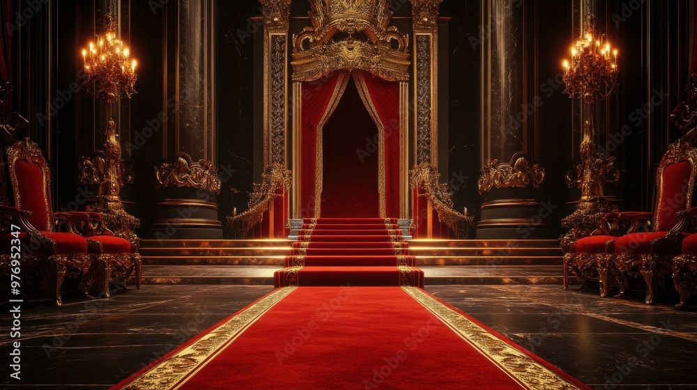 Fototapeta premium Grand Hall with Red Carpet and Golden Accents