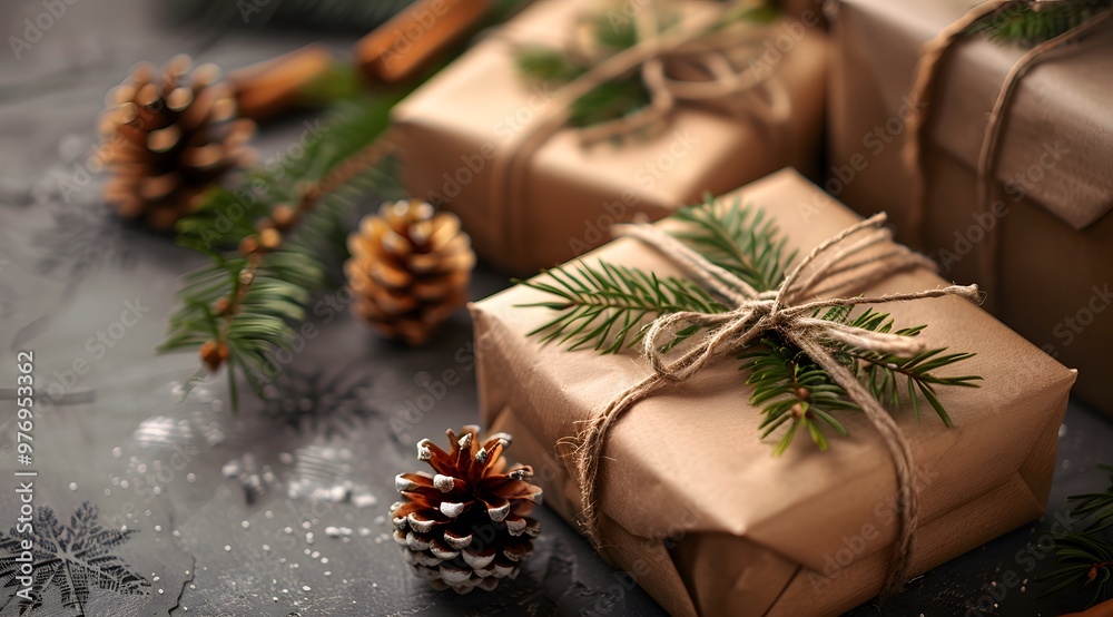 Winter Happiness: Natural Craft Gift Box with Spruce and Pine Cone, Uncluttered Style Winter Happiness: Natural Craft Gift Box with Spruce and Pine Cone, Uncluttered Style