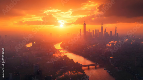 A panoramic view of a city ...