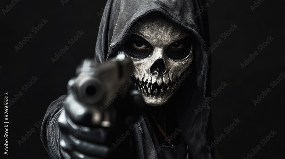 A skeleton with a gun in its hand A skeleton with a gun in its hand