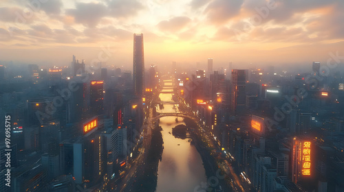 A panoramic view of a city ...