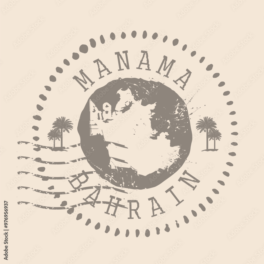 Fototapeta premium Stamp Postal of Manama is capital of Bahrain . Map Silhouette rubber Seal. Design Retro Travel. Seal of Map Manama grunge for your design. EPS10