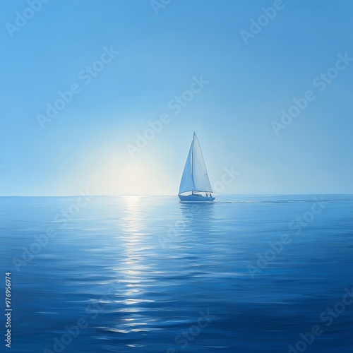 Sailboat on Calm Ocean with Blue Sky