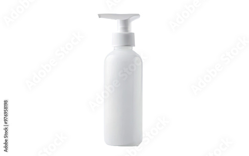 Empty plastic bottle with pump on transparent background, png 