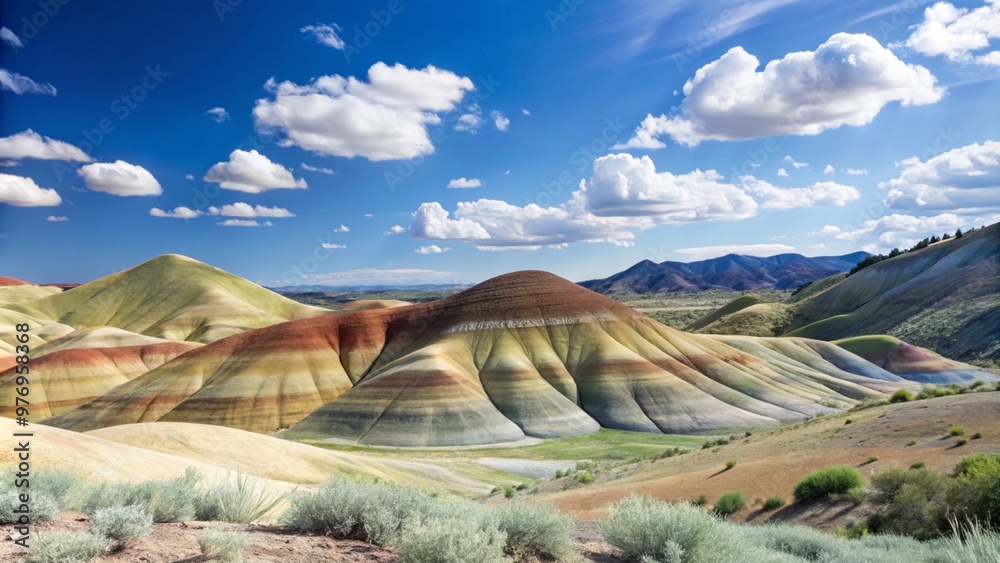 Fototapeta premium Beautiful and colorful landscape of the Painted Hills in Eastern Oregon, near John Day. 