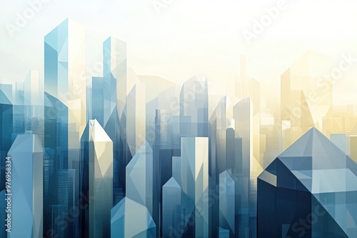 Abstract low-poly cityscape in soft tones