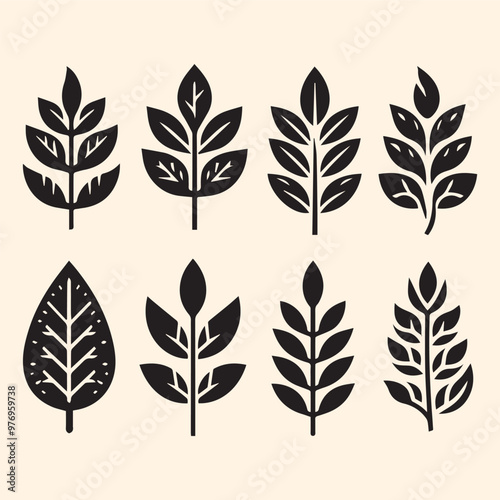 Set black leaves silhouette Vector, Leaves Foliage Greenery Foliage silhouette Vector illustration, 