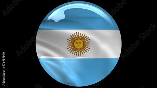 Argentine Republic, argentina, argentinian Circle flag icon simple looped animation. Transparent backgound. 3d rendered movie with alpha channel. 