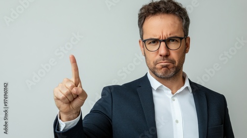 Serious Man Pointing Up