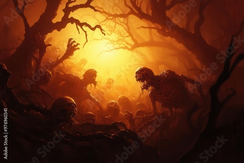 Horrifying Undead Hordes in a Gloomy Forest