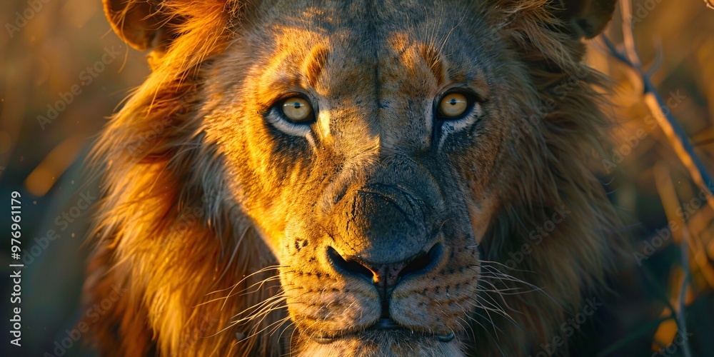 Naklejka premium Wild lion safari tours, Lion hunting in the wild, Lions in the wild national parks 