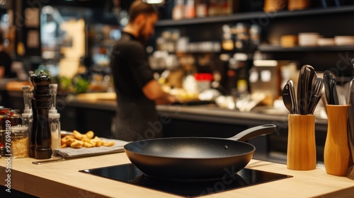 Frying Pan on a Countertop in a Kitchen