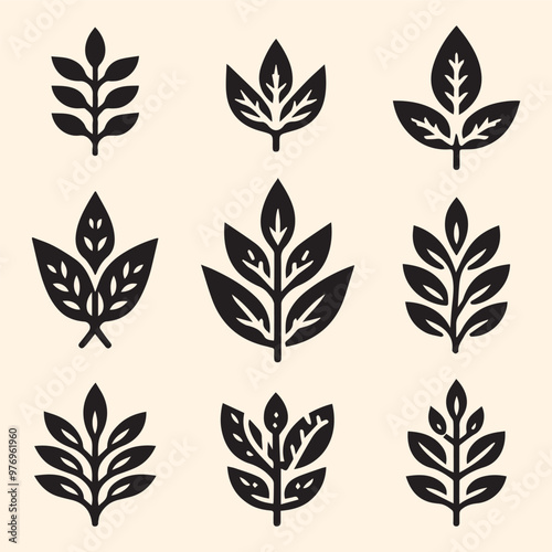 Set black leaves silhouette Vector, Leaves Foliage Greenery Foliage silhouette Vector illustration, 