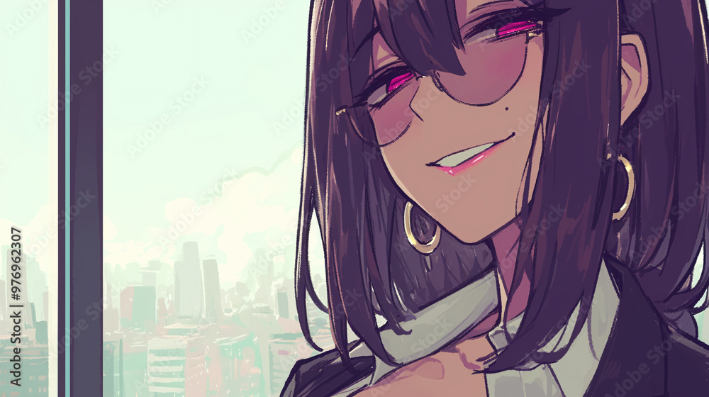 Girl with Glasses and City View Portrait Illustration - Cartoon and Anime Style Girl with Glasses and City View Portrait Illustration - Cartoon and Anime Style