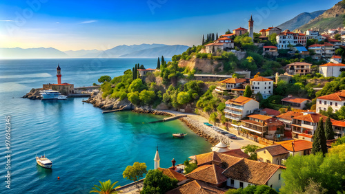 Beautiful coastal town in Turkey overlooking the Mediterranean Sea, Alanya, Turkey, beach, resort, vacation
