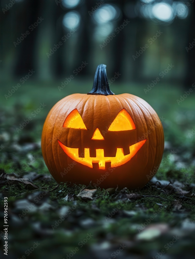 Glowing Jack O Lantern in Forest Glowing Jack O Lantern in Forest