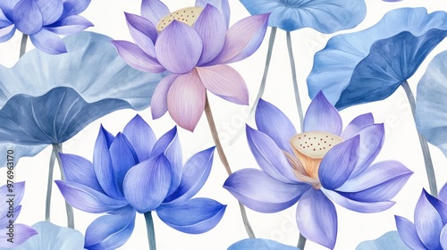 Wallpaper Mural Water Lily Flowers, Blue, Pink Torontodigital.ca