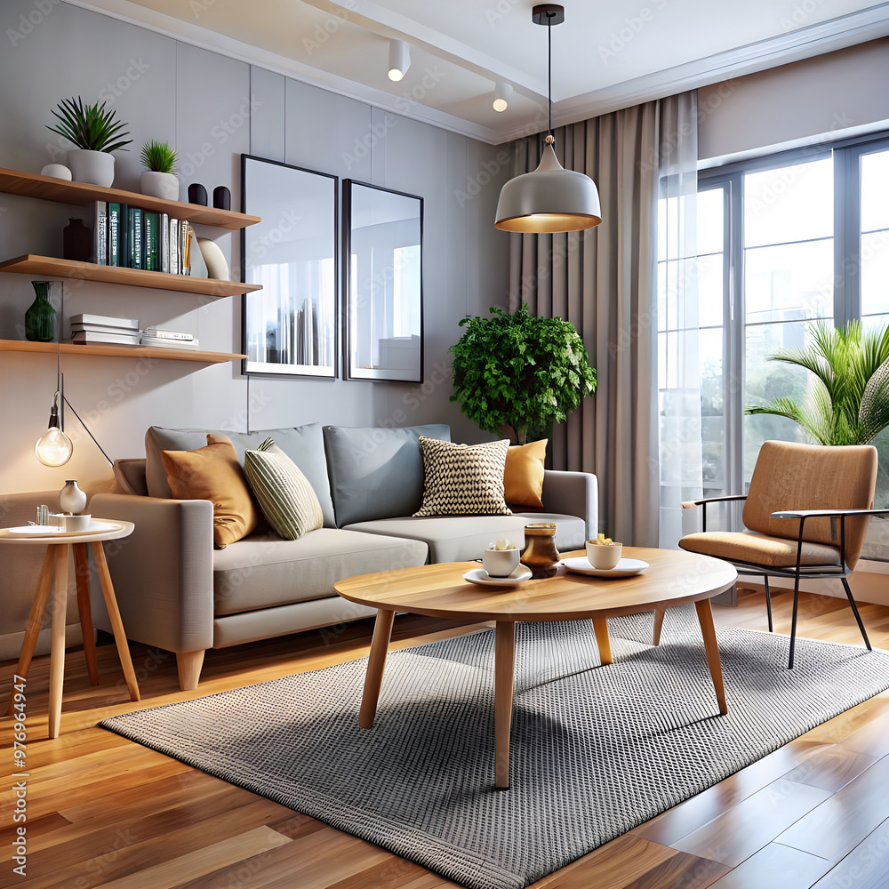 Fototapeta premium table in living room in a small modern apartment