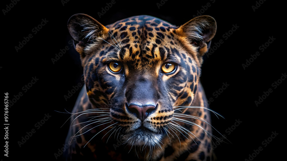 Obraz premium Panther face on black background, nature photography, panther, face, black background, nature, photography, wild cat, feline