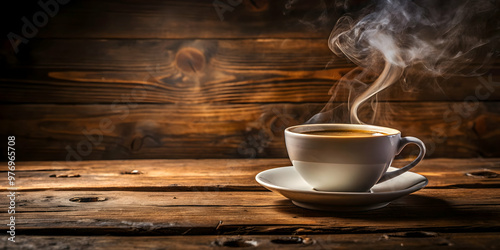 Close-up of a steaming cup of coffee on a rustic wooden table, coffee, drink, caffeine, morning, beverage, latte, espresso