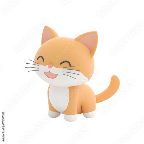 Playful 3D Rendered Kitten with Wagging Tail in Pastel Colors on White Background