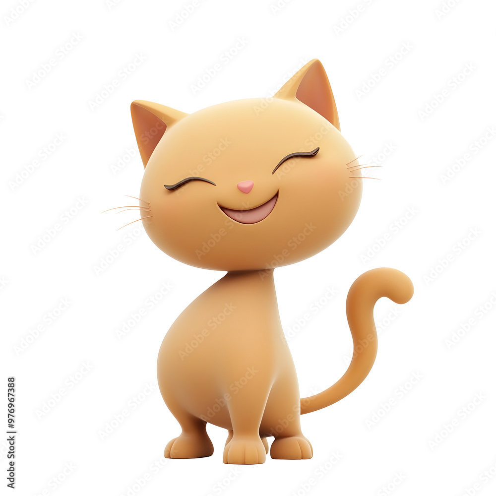 Obraz premium Happy Feline with Swishing Tail in Pastel 3D Render Style
