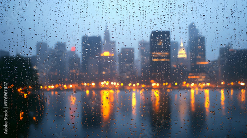 A rainy evening view of a c...