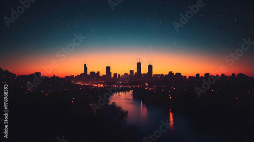 A scenic skyline of a city ...