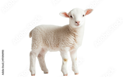 Cute white lamb on transparent background, png	