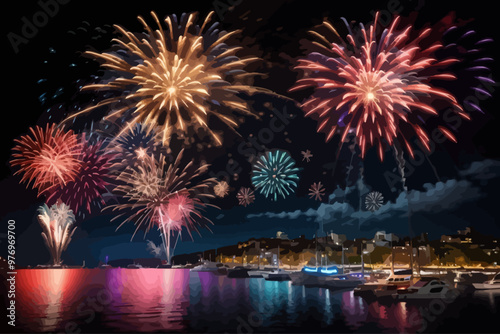 fireworks over the harbor happy new year